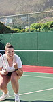 Tennis, hit and game with woman on court for challenge, competition practice and health. Strike, tournament and training with person and racket in outdoor sports club for hobby, match and fitness