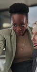 Call center, women and help with mentor for support, customer query or paper for crm coaching. People, talking and question with hotline assistance, training intern and walking with team advice