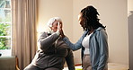 High five, checkup and physiotherapist with senior woman in clinic for good news or treatment success. Happy, physical therapy and healthcare worker with elderly person for celebration on medical win