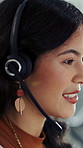 Headset, woman and call center agent in office with help desk, crm or voip for online consultation. Happy, mic and technical support consultant with virtual assistance, customer service or contact us