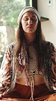 Breathe, meditation and woman at retreat for wellness, balance and peace for mindfulness. Calm, chakra and person with breathwork exercise for holistic healing, mental health and spiritual awareness