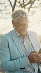 Business, man or happy with phone outdoor for seller negotiation, rental agreement or funny message. Flare, mature realtor and laughing with mobile app for commercial sale, property update and joke