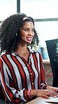Call center, woman and laugh with customer support for help desk, communication and online consultant. Contact us, headset and funny joke with technical service, virtual advice or agent for hotline