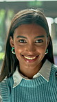 Face, business and happy woman in workplace with plants for eco friendly project, about us and smile. Laugh, portrait and person for environmental consultant, sustainable campaign and green office