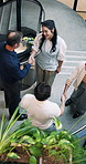Happy, handshake or business people with greeting in office building for introduction or onboarding. Top view, group or employees shaking hands with smile for partnership, teamwork or b2b meeting