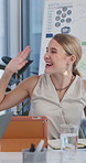 Applause, woman and high five for project growth, investment deal or good news. Tablet, celebration and business people with digital tech in office for team achievement, company goals or success
