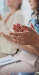Hands, applause and business people in office for success, feedback and good news. Creative, workshop and workers clapping for thank you, well done and victory for support, team building and goals