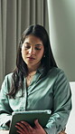 Mental health, digital or therapist in office with tablet, case recording or support with online notes. Woman, patient or psychologist with tech, assessment checklist or progress track in counseling.