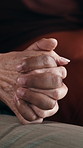 People, love or holding hands with care for understanding, hope or romantic date together in home. Elderly, relationship or bonding with comfort for emotional support, faith or empathy in house