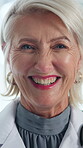 Face, doctor and woman with smile in hospital, healthcare and confident for medical services or help. Clinic, mature health professional and happy person with pride, wellness and career growth in USA