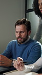 Laptop, discussion and business people in office with stress for finance revenue report with team. Computer, confused and financial advisors with manager for review on investment in workplace.