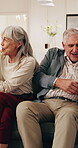 Happy, grandparents and talking with kids in home for conversation, bonding or relaxing together. Grandma, grandpa and discussion with children, hug or family break for holiday or weekend in house