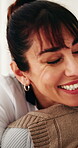 Support, caregiver and old person in house with hug, understanding or comfort in elderly care. Compassion, senior woman or volunteer in home with embrace, trust and happy connection in retirement.