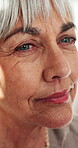 Thinking, sunlight or old woman in home with insight, daydream or nostalgia in calm mindset. Reflection, closeup and elderly person with inspiration, flashback or peaceful perspective in retirement.