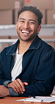 Happy, boxes and face of man in office for logistics, distribution or ecommerce order delivery. Smile, courier and portrait of supply chain manager in workplace by cardboard parcel for cargo service.