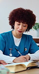 Nurse, students and writing in college with notebook, learning medical knowledge and conversation. Woman, discussion and notes in university for healthcare study, education and preparation for exam.