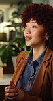 Talking, creative and business woman in office for planning, strategy and consulting for company brand. Meeting, consultant and person in discussion, conversation and feedback for marketing campaign