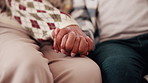 Love, tender or couple with holding hands, partner loyalty or bonding together in connection. Marriage, trust or mature people with security, comforting moment or commitment in romantic relationship.