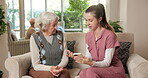 Old woman, caregiver and help with phone in homecare for managing contacts, explain or learning. Teach, senior person or carer with mobile for telehealth homepage, assisted living or digital literacy