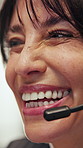 Laugh, mic and businesswoman in office for contact us, crm or help desk on terms and conditions. Happy, call center and customer service agent with online assistance, consultation or advice support.