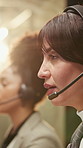 Smile, headset and businesswoman in office for contact us, crm or help desk on terms and conditions. Happy, mic and customer service consultant with online assistance, consultation or advice support.
