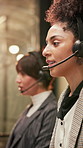 Talking, headset and businesswoman in office for contact us, crm or help desk on terms and conditions. Coworking, mic and customer service agent with online assistance, consultation or advice support