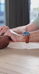 Senior care, support and people holding hands in retirement for dementia, reassurance or connection. Compassion, companion caregiver and encourage pensioner for emotional comfort, trust and alzheimer