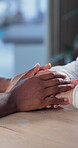 Senior care, empathy and people holding hands in retirement for comfort, reassurance or dementia. Compassion, companion caregiver and encourage pensioner for emotional support, trust and wellbeing