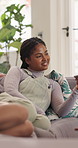 Woman, friends and watching tv in house with remote, talk and opinion for reality show on weekend. Happy, people and change channel in living room for movie, film and conversation for drama series.