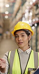 Logistics, woman or manager with task delegation in warehouse, shipping schedule and morning brief. Distribution, person or supervisor with communication, talk and clipboard with supply chain agenda