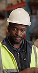 Distribution, man or manager with talking in warehouse, shipping schedule and morning brief. Logistics, person or supervisor with communication, task delegation and supply chain agenda in facility