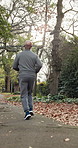 Fitness, back and man in park with running, cardio or stamina exercise in sport challenge. Training, active or male person outdoor with jog, physical wellness and endurance workout in Los Angeles.