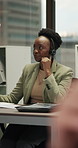 Call center, paper or woman in office with headset, telecom or investment advice in crm service. Coworking, mic or finance consultant with document, online banking or contact us with loan support.
