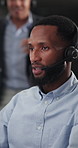 Ask, help and question with man in call center for assistance, feedback and problem solving. Advice, solution and support with person in office for collaboration, consulting or customer service