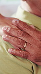 Nurse, senior and hands on shoulder for comfort, healthcare or support in retirement house. People, empathy or touch with caregiver or health worker for elderly care, trust or help in nursing home