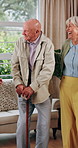 Dancing, friends and senior people in home with smile, happy moment and bonding fun with rhythm. Connection, movement or elderly group with entertainment, groove together or good time in retirement.