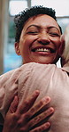 Happy, nurse or hug with senior patient for thank you, gratitude or assisted living in house. Woman, health worker or caregiver with smile or embrace for elderly care, love or trust in nursing home