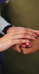 Hands, caregiver and comfort old person in home for healthcare news, healing support or homecare. Compassion, carer or console senior patient in assisted living for chronic diagnosis, empathy or help