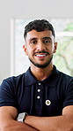 Face, man and physical therapist with confidence for healthcare, rehabilitation or recovery service. Chiropractor, arms crossed and happy person with medical career, smile and wellness in clinic