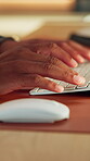 Creative, search and hands with keyboard in office, writer or planning for novel publication on web. Business, author and person with computer, typing and story development with technology on table