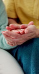 Home, sofa and mom with child for holding hands, comforting and support for relationship. Family, house and mother with kid for bonding, connection and understanding for parenting, care and trust