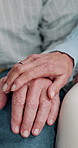 Marriage, closeup and senior couple for holding hands, comfort and trust for relationship. House, retirement and people with affection, understanding and bonding for connection, love and commitment