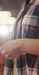 Carpentry, pencil and hands of woman in warehouse for sharpening, artisan tools and renovation. Contractor, woodworking and furniture designer with person in factory for project prep and start