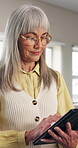 Education, planning and tablet with teacher woman in class for curriculum, knowledge or syllabus. App, happy and scrolling with mature professor on college or university campus for study or teaching