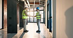 Architect, team and meeting in office with handshake, welcome and partnership for architecture. People, greeting and shaking hands in workplace for introduction, agreement and deal for construction