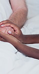 Holding hands, comfort and people in hospital for empathy, care and bonding in marriage. Love, visit and adult daughter with father for connection with trust, support or compassion at checkup.
