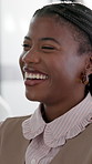 Finance, laughing and meeting with business black woman in boardroom for development workshop. Conference, funny and investment success with happy employee in financial workplace for accounting