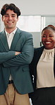 Architect, face or staff on site with unity, diverse team or confidence in building renovation. People, happy or engineers with arms crossed, construction group or about us in remodeling project.