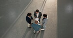 Above, people or paperwork in office for meeting, financial arrangement or tech with discussion. Property investor, team or documents at space for business contract, terms and conditions or planning