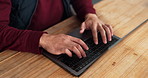 Startup, hands or man typing on laptop for shipping, delivery schedule or inventory management. Small business, person or online feedback for ecommerce, website and supply chain with sales order